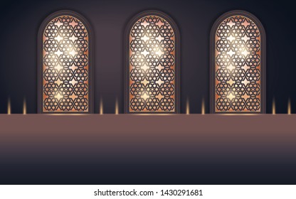 Oriental door with lights and pattern design - Vector - greeting card - Vector