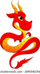 oriental dragon of red color, cute and friendly