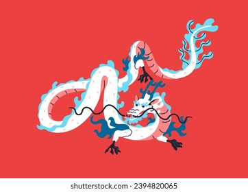 Oriental eastern dragon. Chinese New Year symbol. Asian lizard monster. Festive China animal. Fantasy orient east Zodiac character, magic mascot from Asia. Isolated colored flat vector illustration