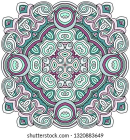 Oriental element on a transparent background. The pentagonal element of the mandala with curls with a flower in the middle. Hand drawn vector illustration. Islam, Arabic, Indian, turkish, pakistan