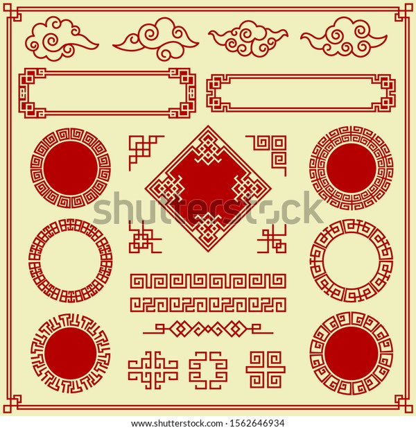 Oriental\
elements. Ornate clouds frames borders dividers traditional asian\
graphic decoration vector objects vintage\
style