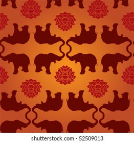 Oriental elephant and lotus seamless pattern background