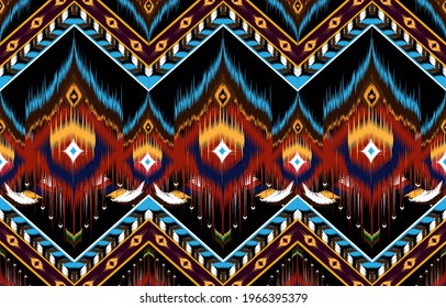 Oriental ethnic ikat pattern seamless pattern traditional background Design for carpet,wallpaper,clothing,wrapping,batik, fabric,Vector illustration embroidery style.
