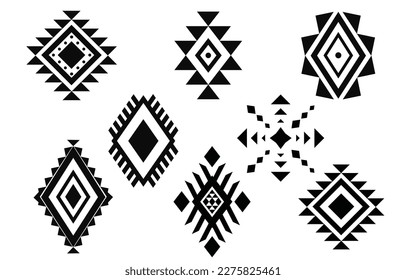 Oriental ethnic pattern. Set of ethnic ornaments. Tribal design, geometric symbols for tattoo, logo, cards, fabric decorative works. traditional print vector illustration. on white background.