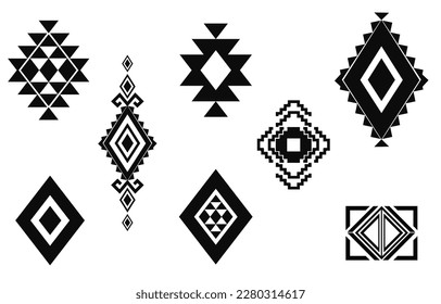Oriental ethnic pattern. Set of ethnic ornaments. Tribal design, geometric symbols for tattoo, logo, cards, fabric decorative works. traditional print vector illustration. on white background.