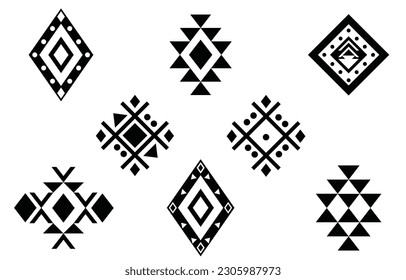 Oriental ethnic pattern. Set of ethnic ornaments. Tribal design, geometric symbols for tattoo, logo, cards, fabric decorative works. traditional print vector illustration. on white background.