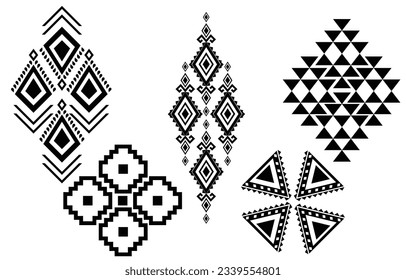 Oriental ethnic pattern. Set of ethnic ornaments. Tribal design, geometric symbols for tattoo, logo, cards, fabric decorative works. traditional print vector illustration. on white background.