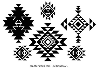 Patrón étnico oriental. Conjunto de ornamentos étnicos. Diseño tribal, símbolos geométricos para tatuajes, logotipo, tarjetas, tejidos decorativos. ilustración vectorial de impresión tradicional. sobre fondo blanco.