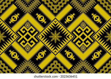 Oriental ethnic pattern traditional background. Black and yellow tone. Design for carpet,wallpaper,clothing,wrapping,batik,fabric,Vector illustration embroidery style.