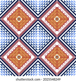 Origen tradicional del patrón étnico oriental. Diseño para alfombras, papel pintado, ropa, batik, patrón de tela, papel de envoltura de regalo y mantel. Estilo de bordado de ilustración vectorial.