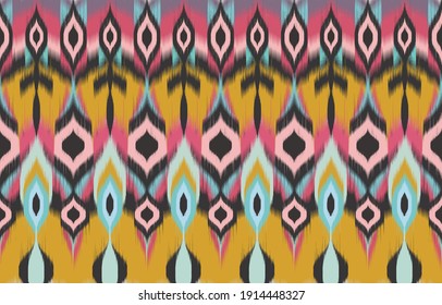 Oriental ethnic seamless ikat pattern traditional background Design for carpet,wallpaper,clothing,wrapping,batik,fabric,Vector illustration embroidery style.