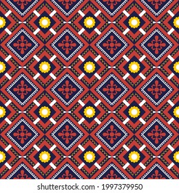 Patrón étnico oriental sin fisuras de fondo tradicional Diseño para alfombras, papel pintado, ropa, envoltura, batik, tela,Estilo de bordado de ilustración vectorial.