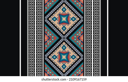Patrón inquebrantable étnico oriental. Diseño tradicional para fondo, papel pintado, ropa, envoltura, alfombra, azulejos, tela, decoración, ilustración vectorial, estilo bordado. Ornamento textil.