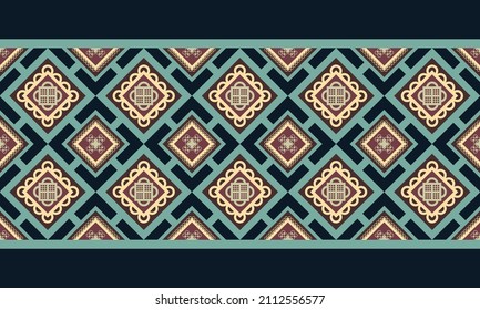 Oriental ethnic seamless pattern. Traditional design for paper, packaging, fabric, clothing, wrapping, carpet, tile, decoration, vector illustration, embroidery style. Adinkra symbols in Asian way.