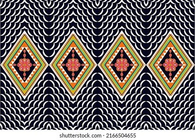 Patrón étnico oriental sin fisuras de fondo tradicional Diseño para alfombras, papel pintado, ropa, envoltura, batik, tela,Estilo de bordado de ilustración vectorial.