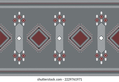 Oriental ethnic seamless pattern traditional background Design for carpet,wallpaper,clothing,wrapping,batik,fabric,Vector illustration embroidery style. Grey background.