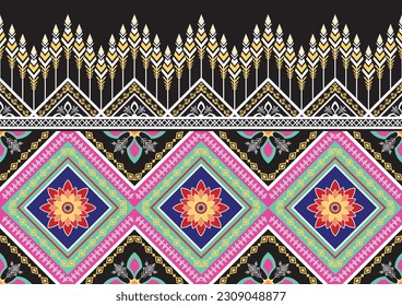 Oriental ethnic seamless pattern traditional background Design for carpet, wallpaper, clothing, wrapping, batik, fabric, Vector illustration embroidery style.