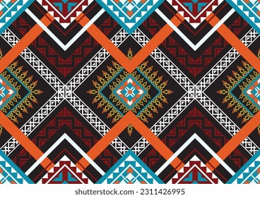 Oriental ethnic seamless pattern traditional background Design for carpet, wallpaper, clothing, wrapping, batik, fabric, Vector illustration embroidery style.