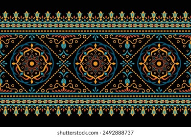 Oriental ethnic seamless pattern traditional background Design for carpet, wallpaper, clothing, wrapping, batik, fabric, Vector illustration embroidery style.
