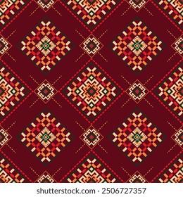 Oriental ethnic seamless pattern traditional background Design for carpet, wallpaper, clothing, wrapping, batik, fabric, Vector illustration embroidery style.