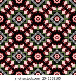 Oriental étnico padrão sem emenda fundo tradicional Design para tapete, papel de parede, roupas, envoltório, batik, tecido, Vetor ilustração estilo bordado.