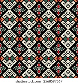 Oriental ethnic seamless pattern traditional background Design for carpet, wallpaper, clothing, wrapping, batik, fabric, Vector illustration embroidery style.