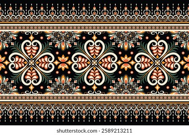 Oriental ethnic seamless pattern traditional background Design for carpet, wallpaper, clothing, wrapping, batik, fabric, Vector illustration embroidery style.