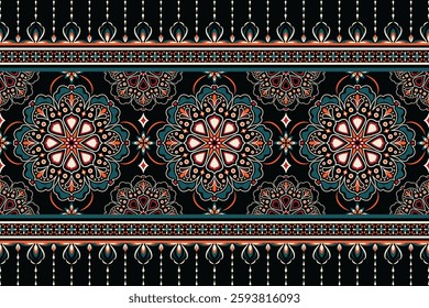 Oriental ethnic seamless pattern traditional background Design for carpet, wallpaper, clothing, wrapping, batik, fabric, Vector illustration embroidery style.