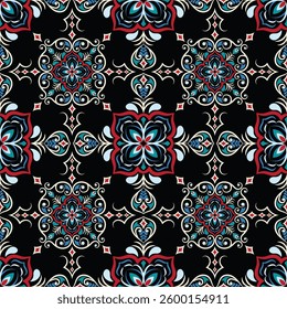 Oriental ethnic seamless pattern traditional background Design for carpet, wallpaper, clothing, wrapping, batik, fabric, Vector illustration embroidery style.
