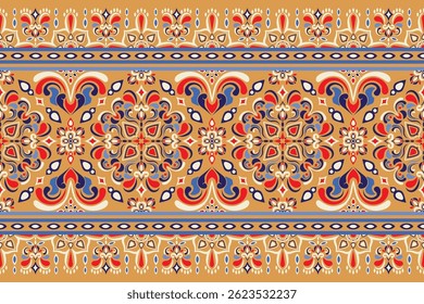 Oriental ethnic seamless pattern traditional background Design for carpet, wallpaper, clothing, wrapping, batik, fabric, Vector illustration embroidery style.
