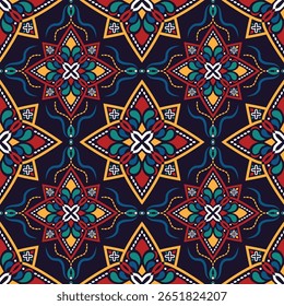 Oriental ethnic seamless pattern traditional background Design for carpet, wallpaper, clothing, wrapping, batik, fabric, Vector illustration embroidery style.