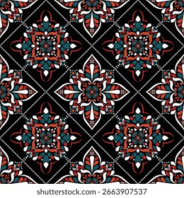 Oriental ethnic seamless pattern traditional background Design for carpet, wallpaper, clothing, wrapping, batik, fabric, Vector illustration embroidery style.