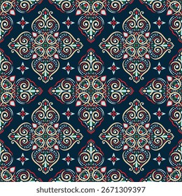 Oriental étnico padrão sem emenda fundo tradicional Design para tapete, papel de parede, roupas, envoltório, batik, tecido, Vetor ilustração estilo bordado.