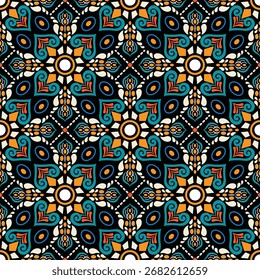 Oriental ethnic seamless pattern traditional background Design for carpet, wallpaper, clothing, wrapping, batik, fabric, Vector illustration embroidery style.