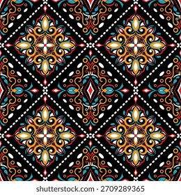 Oriental ethnic seamless pattern traditional background Design for carpet, wallpaper, clothing, wrapping, batik, fabric, Vector illustration embroidery style.