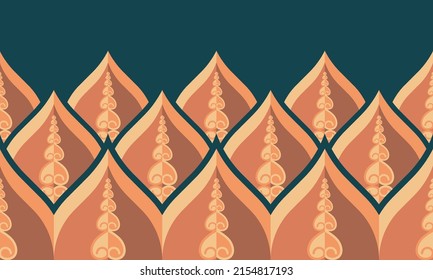 Nahtloses Muster orientalischer ethnischer Stämme. Traditionelles Design für Hintergrund, Tapete, Papier, Verpackung, Stoff, Kleidung, Umhüllung, Teppich, Fliesen, Dekoration, Vektorgrafik, Stickereien.