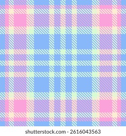 Oriental fabric check texture, template seamless vector background. Sexy tartan textile plaid pattern in blue and pink colors palette.