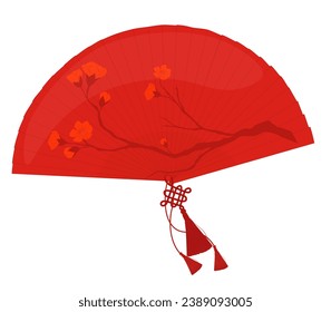  oriental fan chinese, decoration japanese souvenir. Detailed Folding Asian Hand Fans Close View. vector illustration.  isolated on white background.