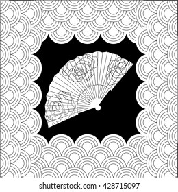 Oriental fan decorated with roses flowers Vector illustration for your design, textiles, posters, coloring book