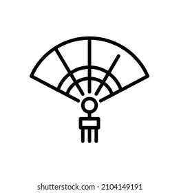 Oriental fan with a tassel. Pixel perfect, editable stroke icon