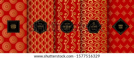 Oriental festival patterns. Set of seamless vector patterns. Chinese motif background. Patterns for traditional celebrations, invitation, scrapbooking and luxury design. Vintage golden red color