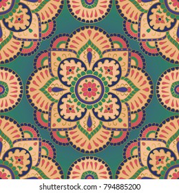 Oriental filigree pattern of mandala. Vector colorful background. Colorful template for textile, carpet, wallpaper, shawls.