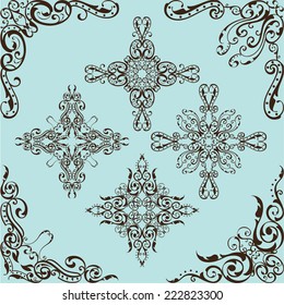 Oriental fine corner set is on blue