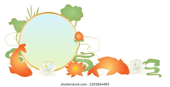Oriental fish and lotus illustration. Chinese and japanese traditional background.