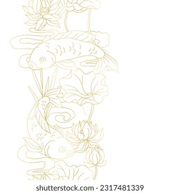 Oriental fish and lotus pattern. Chinese and japanese traditional background.