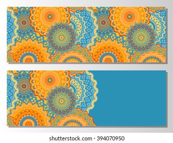 Oriental Flayer template design. Abstract Retro Ornate Mandala Background for greeting card, Brochure, Card or Invitation with Arabic, Indian, Ottoman, Asian motifs. Flyer artwork design