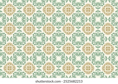 Oriental flora damask seamless pattern embroidery, Indian style,  art ornament print.  Design for tile, carpet, cover, wallpaper, wrapping paper, fabric, clothing, bag, and decoration.