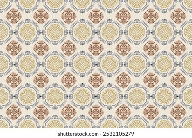 Oriental flora damask seamless pattern embroidery, art ornament print.  Design for tile, carpet, cover, wallpaper, wrapping paper, fabric, clothing, bag, and decoration.