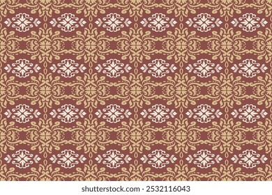 Oriental flora damask seamless pattern embroidery, art ornament print.  Design for tile, carpet, cover, wallpaper, wrapping paper, fabric, clothing, bag, and decoration.