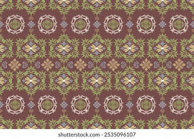 Oriental flora damask seamless pattern embroidery, art ornament print.  Design for tile, carpet, cover, wallpaper, wrapping paper, fabric, clothing, bag, and decoration.